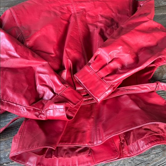Wilson’s Leather 80’s vintage red leather peplum belted jacket Size XS/S - Picture 10 of 10
